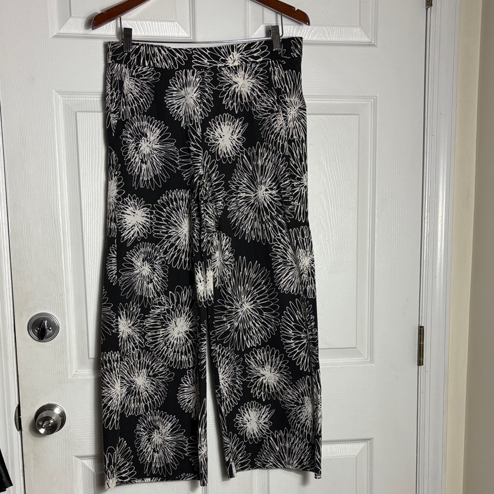Piazza Sempione Black White Patterned Wide Leg Pants Pull On Elastic Waist Sz 4
